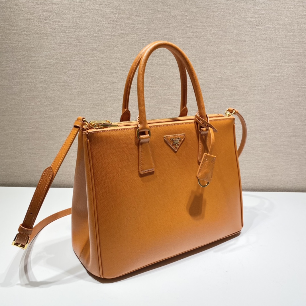 Prada Large Galleria Saffiano Leather Bag Tote Shoulder Bag Orange 1BA274